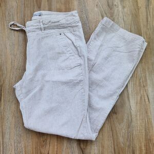 💜Dalia Cream & Tan Striped Lightweight Linen Pants Size 10/30